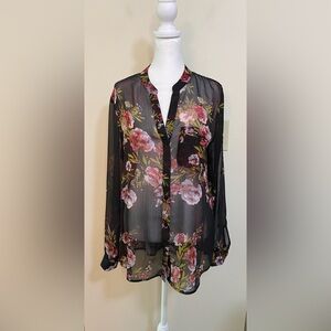 Kut From The Kloth Women’s Long Sleeve Button Down Sheer Shirt Top Size Medium.